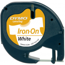 Banda Dymo Letratag DY18769 12mm, iron-on, plastic alb
