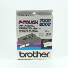 Banda de etichete Brother 12mmx15m, albastru pe alb, TX233