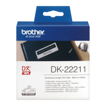 Banda continua laminata Brother 29mmx15.24m, negru pe alb, DK22211