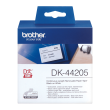 Banda continua de etichete detasabile Brother 62mmx30.48m, negru pe alb, DK44205