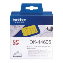 Banda continua de etichete detasabile Brother 62mmx30.48m, negru pe galben, DK44605