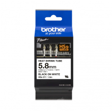 Banda de etichete termocontractibila Brother 5.8mmx1.5m, negru pe alb, HSE211