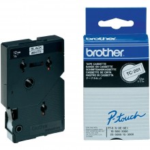 Banda de etichete Brother 12mmx7.7m, negru pe alb, TC201