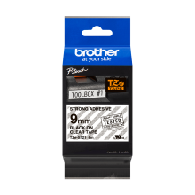 Banda de etichete Brother 9mmx8m, negru pe transparent, TZES121