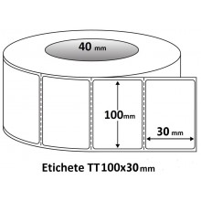 Rola etichete TT 100x30mm, diam 40mm, 1000 buc./rola