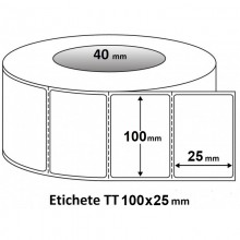 Rola etichete TT 100x25mm, diam 40mm, 1500 buc./rola, vellum